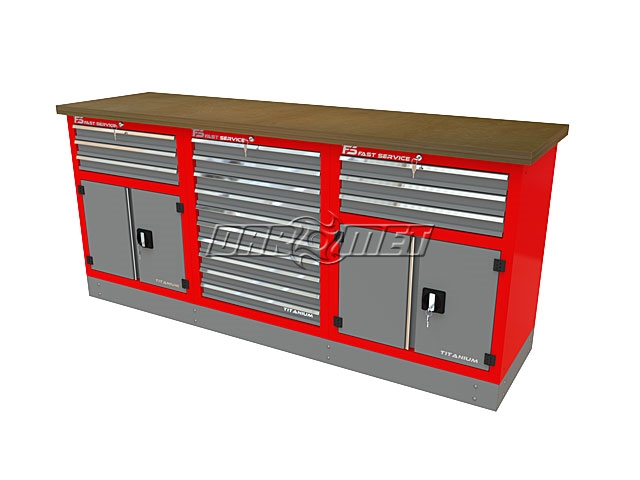 Mocny metalowy stół warsztatowy z szafkami 209x60cm - FAST SERVICE (T-30-10-30-01)