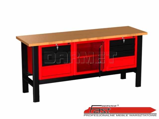 STÓŁ WARSZTATOWY Z 3 SZAFKAMI (8 szuflad + 1 drzwiczki) - 1960 mm - FAST SERVICE (N-3-16-01)