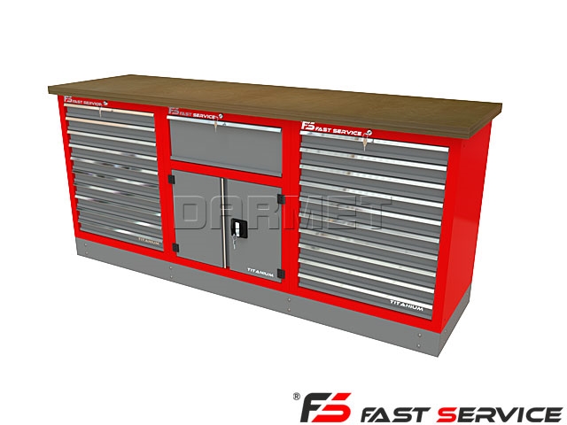 Mocny metalowy stół warsztatowy z szafkami 209x60cm - FAST SERVICE (T-10-32-10-01)