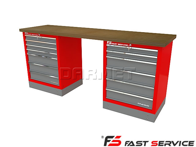 Mocny metalowy stół warsztatowy z szafkami 209x60cm - FAST SERVICE (T-13-15-01)
