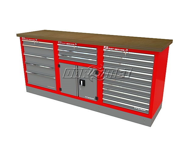 Mocny metalowy stół warsztatowy z szafkami 209x60cm - FAST SERVICE (T-21-30-10-01)
