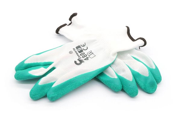 Rękawice robocze białe poliestrowe z zielonym lateksem, 480, rozmiar 9 - Consorte