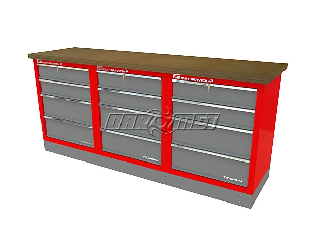 Mocny metalowy stół warsztatowy z szafkami 209x60cm - FAST SERVICE (T-23-23-23-01)