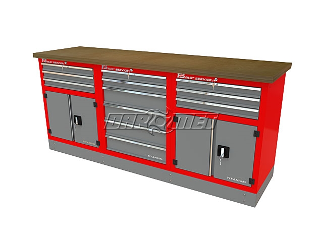 Mocny metalowy stół warsztatowy z szafkami 209x60cm - FAST SERVICE (T-30-14-30-01)
