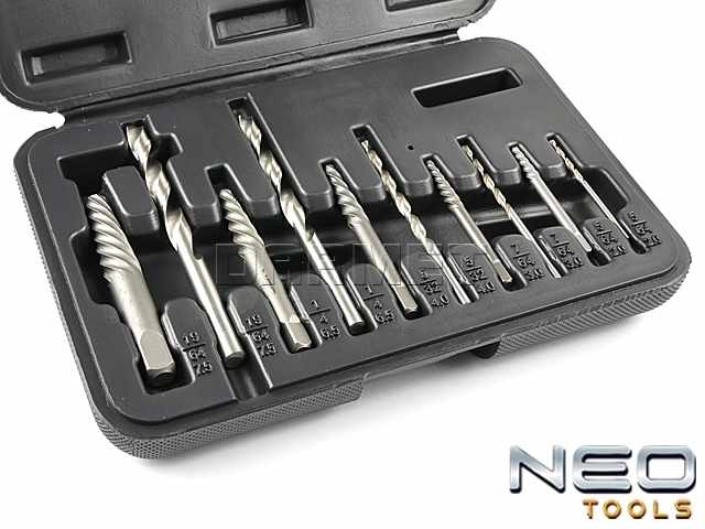 Wykrętaki do zerwanych śrub z wiertłami pilotującymi - 10 elementów - NEO TOOLS (09-609)