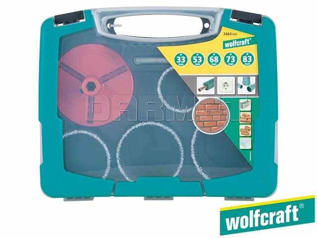 Zestaw otwornic koronowych z nasypem z węglików spiekanych o średnicach: 33, 43, 53, 68, 103 mm - WOLFCRAFT WF5424000