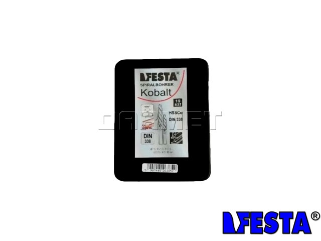 Zestaw wierteł kobaltowych do metalu | NWKa DIN 338 | 1-10 mm | HSS-Co | komplet 19 sztuk - FESTA 063852