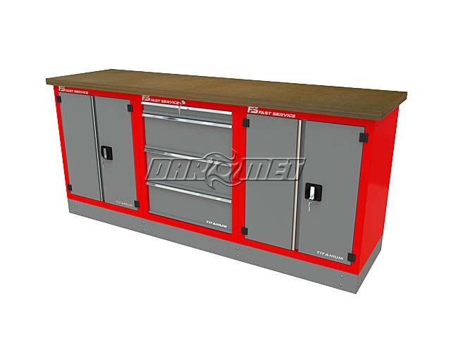 Mocny metalowy stół warsztatowy z szafkami 209x60cm - FAST SERVICE (T-40-18-40-01)