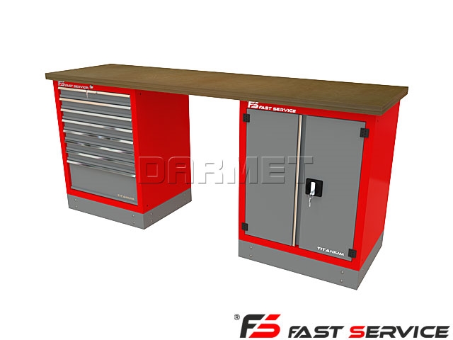 Mocny metalowy stół warsztatowy z szafkami 209x60cm - FAST SERVICE (T-16-40-01)