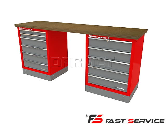 Mocny metalowy stół warsztatowy z szafkami 209x60cm - FAST SERVICE (T-14-15-01)