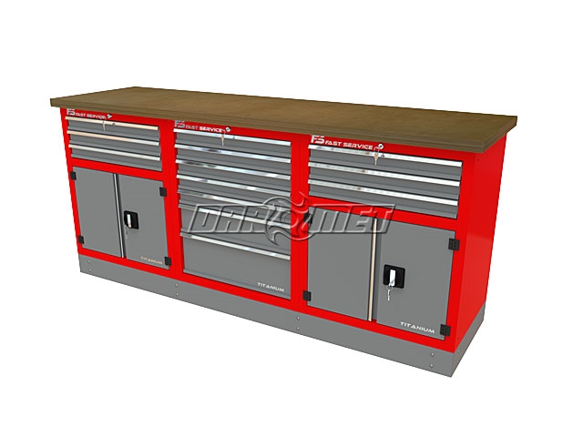 Mocny metalowy stół warsztatowy z szafkami 209x60cm - FAST SERVICE (T-30-19-30-01)