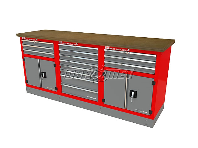 Mocny metalowy stół warsztatowy z szafkami 209x60cm - FAST SERVICE (T-30-12-30-01)