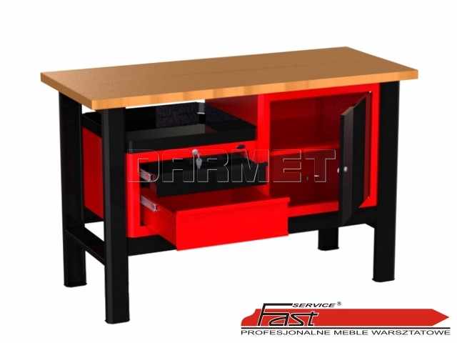 STÓŁ WARSZTATOWY Z 2 SZAFKAMI (2 szuflady + 1 drzwiczki) - 1400 mm - FAST SERVICE (N-3-12-01)