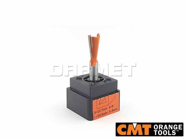 Frez do połączeń na "jaskółczy ogon" do drewna, średnica 12,7 mm, długość robocza 20,6 mm, kąt cięcia 8° - CMT (918.129.11)