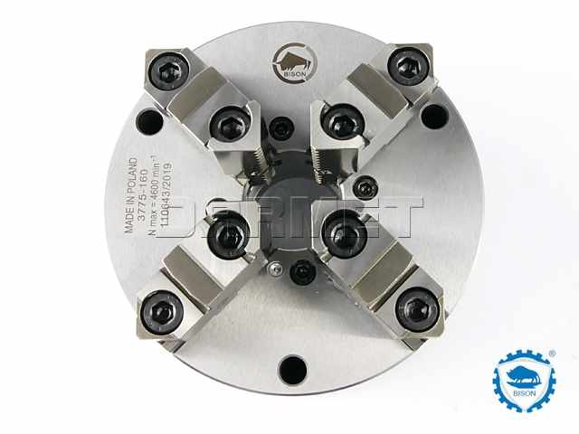 Uchwyt tokarski samocentrujący spiralny, stalowy, 4 - szczękowy: 160 MM (DIN 6350) - BISON BIAL (3775-160)