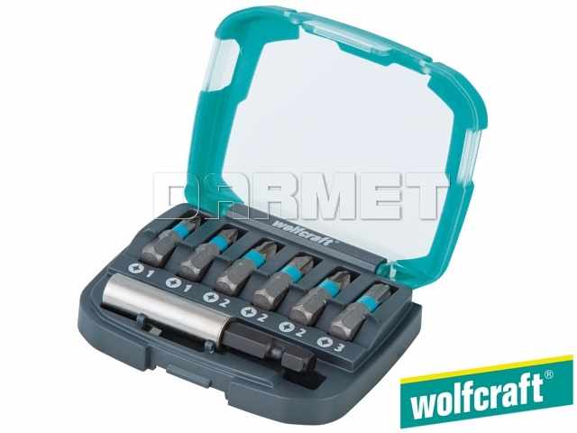Zestaw końcówek krzyżowych Pozidriv, długość: 25 mm, rozmiary: PZ1, PZ2, PZ3 - 7 częściowy - WOLFCRAFT WF2977000)