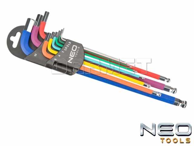 Zestaw kluczy sześciokątnych z kulistymi końcówkami 1,5 - 10MM - 9 sztuk - NEO TOOLS (09-512)