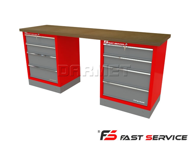 Mocny metalowy stół warsztatowy z szafkami 209x60cm - FAST SERVICE (T-23-23-01)