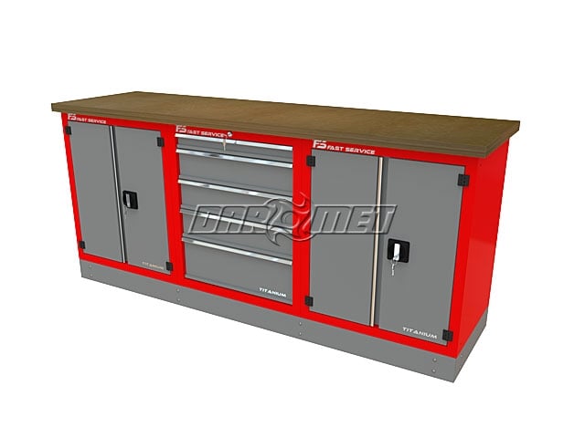 Mocny metalowy stół warsztatowy z szafkami 209x60cm - FAST SERVICE (T-40-21-40-01)