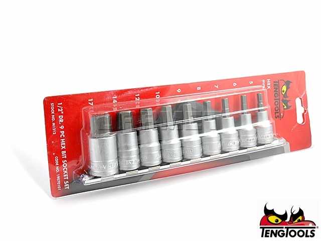 Zestaw nasadek trzpieniowych sześciokątnych z chwytem kwadratowym 1/2", M1212 - 9 szt. - TENGTOOLS (1907-0101)