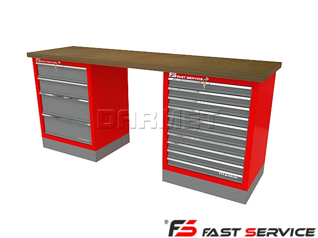 Mocny metalowy stół warsztatowy z szafkami 209x60cm - FAST SERVICE (T-23-12-01)