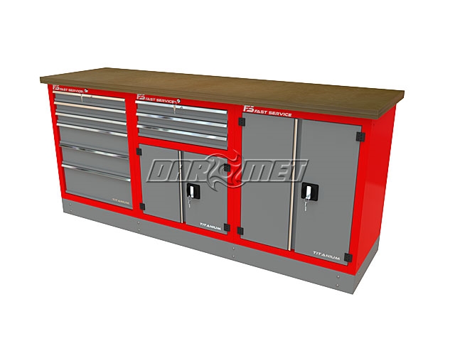 Mocny metalowy stół warsztatowy z szafkami 209x60cm - FAST SERVICE (T-20-30-40-01)