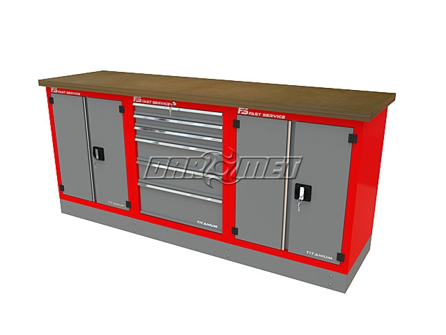 Mocny metalowy stół warsztatowy z szafkami 209x60cm - FAST SERVICE (T-40-20-40-01)