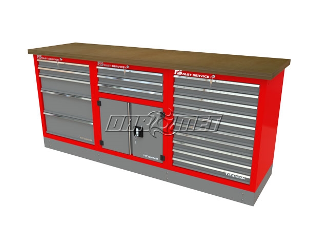 Mocny metalowy stół warsztatowy z szafkami 209x60cm - FAST SERVICE (T-22-30-10-01)