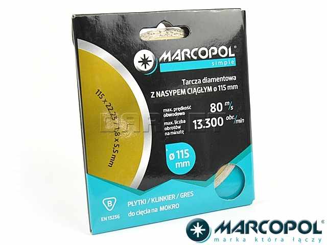 Tarcza diamentowa z nasypem ciągłym, do cięcia na mokro, 115 x 22,23MM - MARCOPOL (Q780)