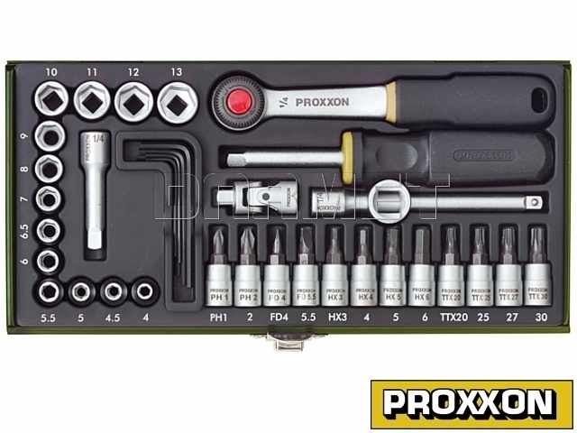 Zestaw mechaniki precyzyjnej z grzechotką 1/4" - 36 części - PROXXON (PR23080)