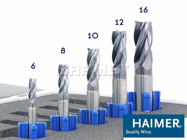Zestaw frezów pełnowęglikowych | 6 mm | 8 mm | 10 mm | 12 mm | 16 mm | 4-ostrzowy Z4 - HAIMER (F2004NNH.AK)