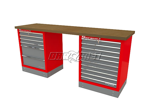 Mocny metalowy stół warsztatowy z szafkami 209x60cm - FAST SERVICE (T-17-10-01)