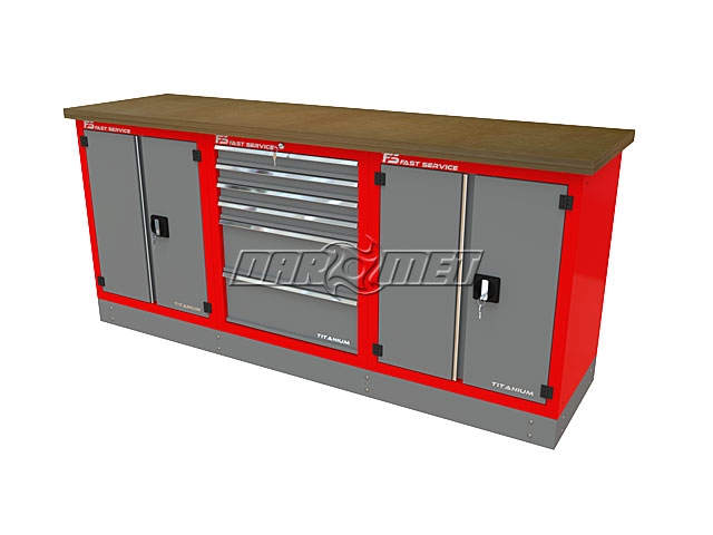 Mocny metalowy stół warsztatowy z szafkami 209x60cm - FAST SERVICE (T-40-17-40-01)
