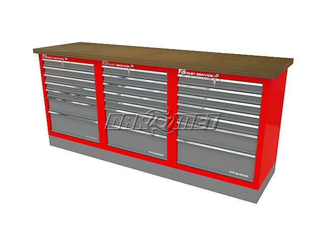 Mocny metalowy stół warsztatowy z szafkami 209x60cm - FAST SERVICE (T-19-19-19-01)