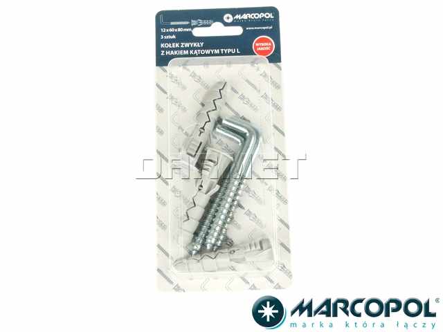 Kołki zwykłe z hakiem kątowym 12 x 60 x 80 mm, 3 szt. - MARCOPOL (QB0112)
