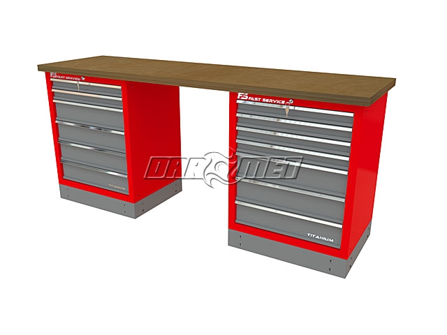 Mocny metalowy stół warsztatowy z szafkami 209x60cm - FAST SERVICE (T-14-13-01)