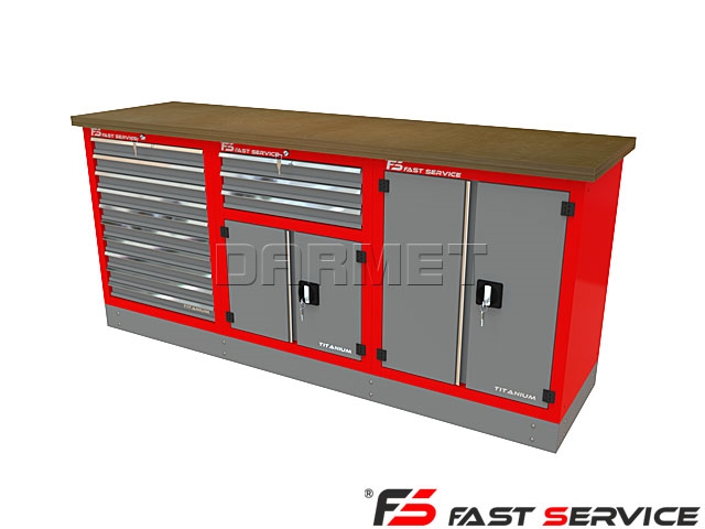 Mocny metalowy stół warsztatowy z szafkami 209x60cm - FAST SERVICE (T-10-30-40-01)
