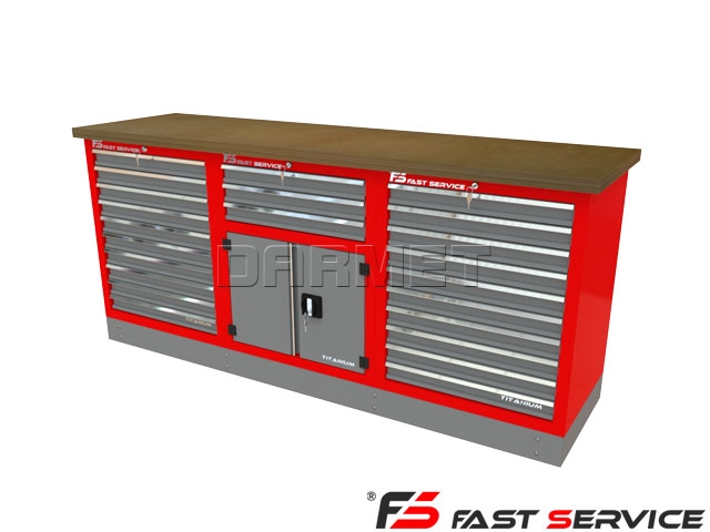 Mocny metalowy stół warsztatowy z szafkami 209x60cm - FAST SERVICE (T-10-30-10-01)