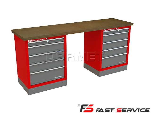 Mocny metalowy stół warsztatowy z szafkami 209x60cm - FAST SERVICE (T-21-21-01)