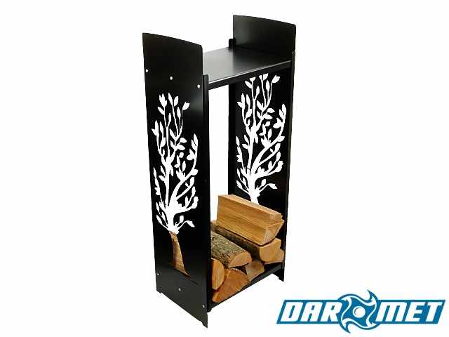Stojak na drewno kominkowe | 46 x 35 x 115  cm | blacha 2,5 mm | WZÓR: DRZEWO - DARMET