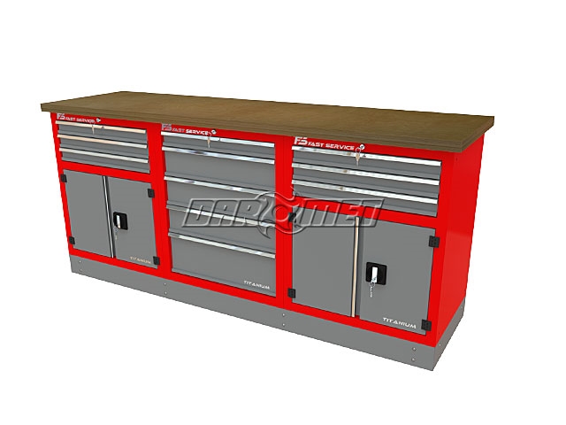 Mocny metalowy stół warsztatowy z szafkami 209x60cm - FAST SERVICE (T-30-21-30-01)