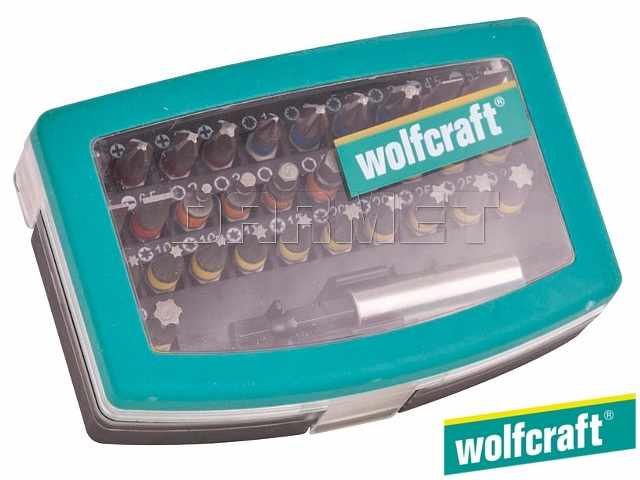 Zestaw końcówek, długość: 25 mm, rodzaje: płaskie, Phillips, Pozidriv, TORX, HEX - 32 częściowy - WOLFCRAFT WF2975000