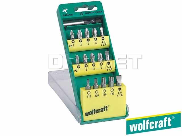Zestaw końcówek, długość: 25 mm, rodzaje: płaskie, Phillips, Pozidriv, Torx - 16 częściowy - WOLFCRAFT WF2400000