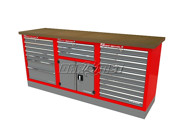 Mocny metalowy stół warsztatowy z szafkami 209x60cm - FAST SERVICE (T-19-30-10-01)