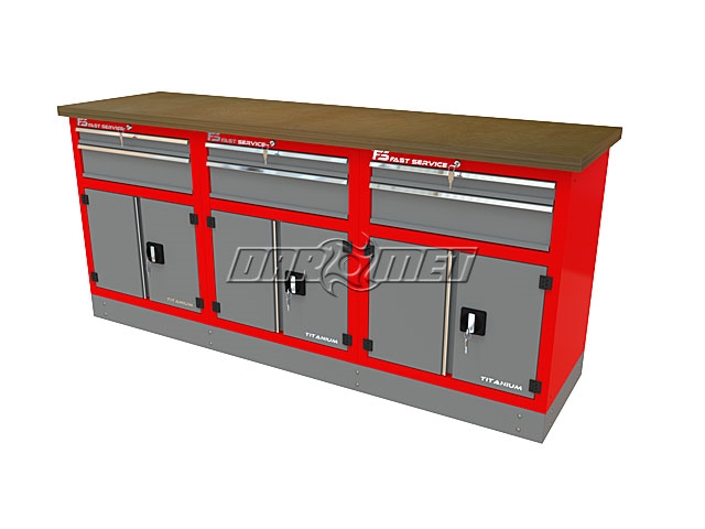 Mocny metalowy stół warsztatowy z szafkami 209x60cm - FAST SERVICE (T-31-31-31-01)
