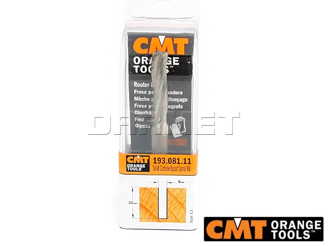 Frez spiralny wykańczający - pozytyw | 8 x 32 x 8 mm - CMT (193.081.11)
