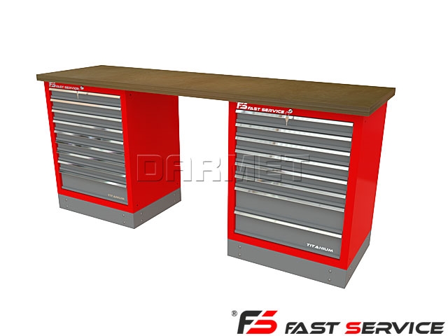 Mocny metalowy stół warsztatowy z szafkami 209x60cm - FAST SERVICE (T-11-14-01)