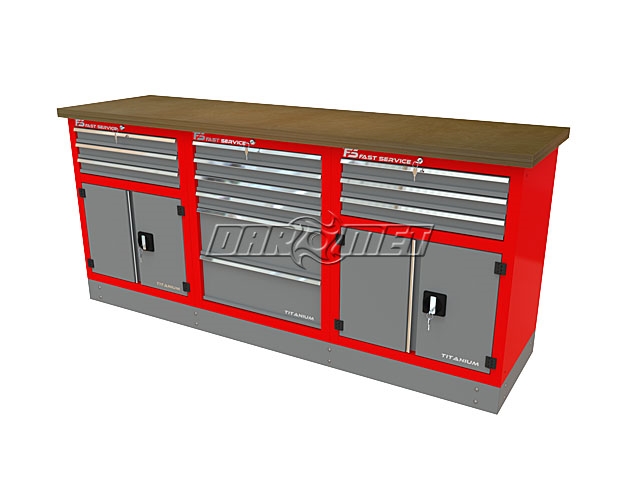 Mocny metalowy stół warsztatowy z szafkami 209x60cm - FAST SERVICE (T-30-17-30-01)