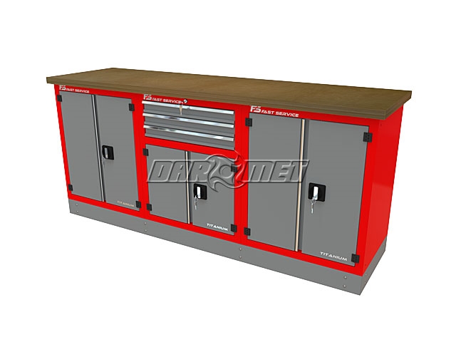 Mocny metalowy stół warsztatowy z szafkami 209x60cm - FAST SERVICE (T-40-30-40-01)