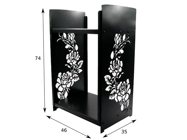 Stojak na drewno kominkowe | 46 x 35 x 74  cm | blacha 2,5 mm | wzór: RÓŻA - DARMET